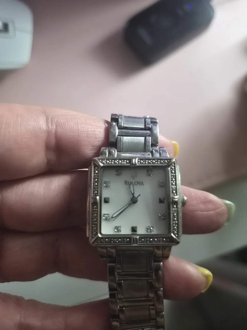 Bulova Silver and Steel Square-Back Bracelet Watch
